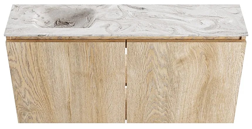 Mondiaz Ture DLux toiletmeubel 100cm washed oak met wastafel glace links met kraangat