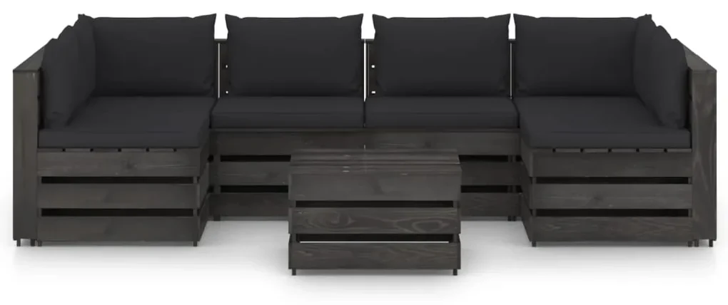 vidaXL 7-delige Loungeset met kussens grijs geïmpregneerd hout