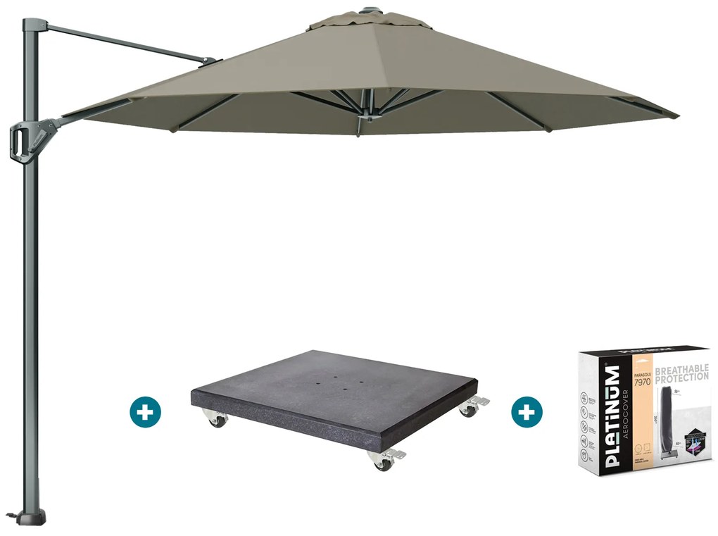 Platinum Voyager ronde zweefparasol T1 3 m. - Taupe met Marbella voet en hoes