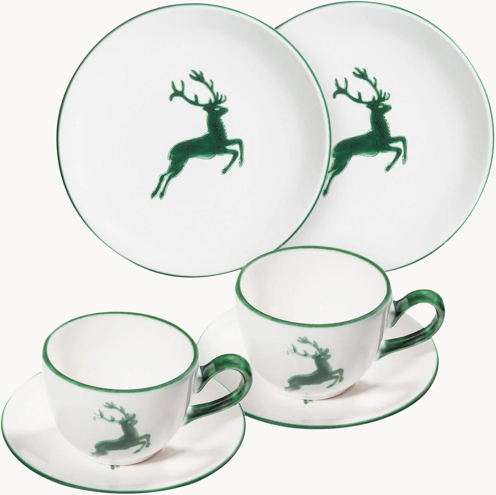 Handgemaakt koffieservies Grüner Hirsch, 2 personen, 6-delig