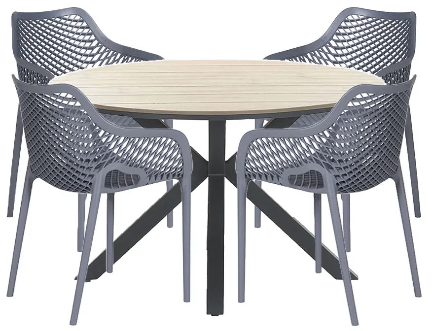 Garden Impressions Air XL tuinset 5-delig donker grijs - Tulli tuintafel Ø122x75 cm light teak look