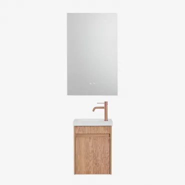 Narek Zwevend Houten Badkamermeubelset Met Geïntegreerde Wastafel Ash Brown & Rectangular Led And Antifog 55x90 Cm Riben & Roségoud Geborsteld - Sklum