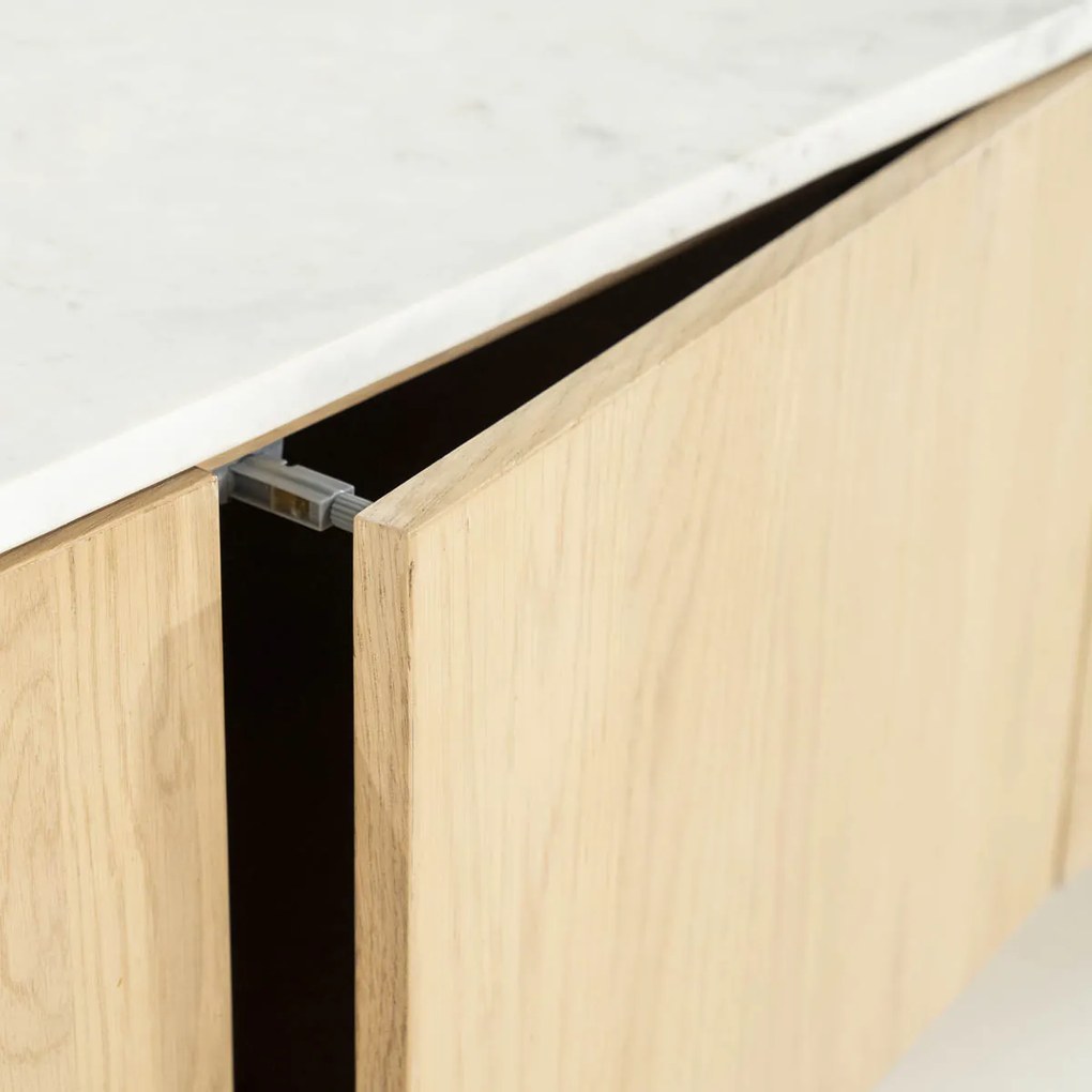 Tv-meubel Eiken Met Wit Marmer 160 Cm - 165x45x50cm.