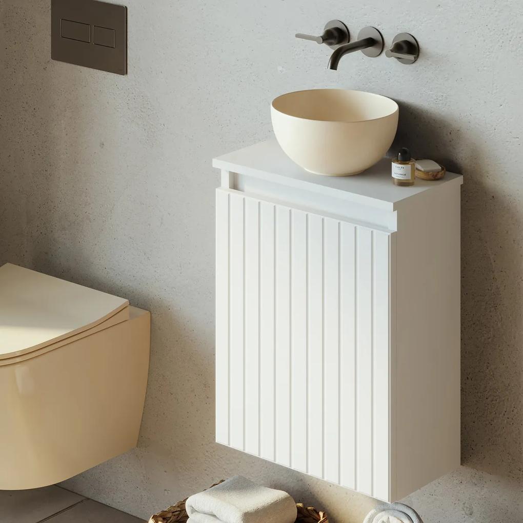 Fontana Bano toiletmeubel ribbelfront mat wit 40x22cm met waskom in licht ivoor