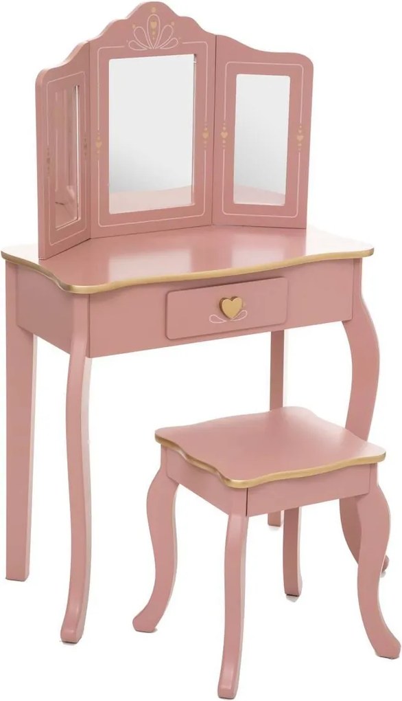 Atmosphera roze kaptafel voor kinderen - Make up tafel inclusief krukje met 3 spiegels - Met gouden afwerking