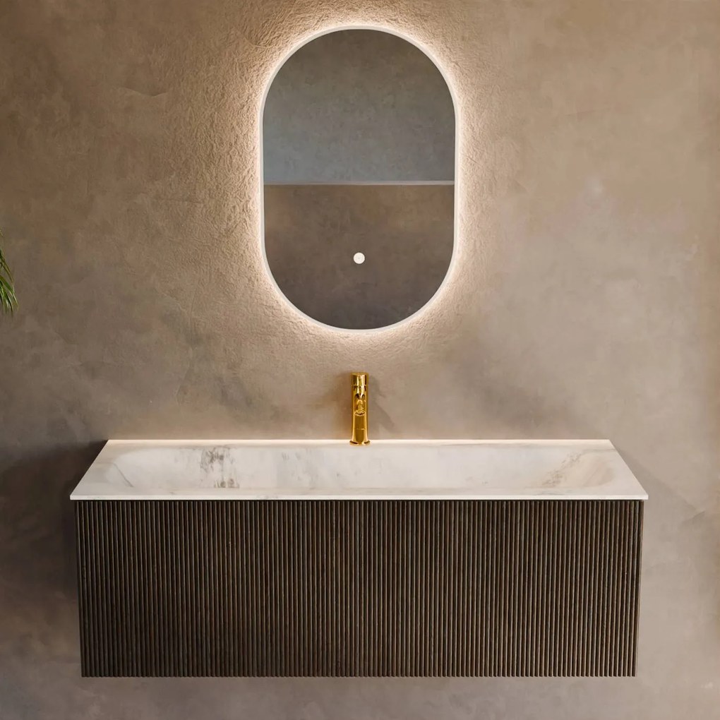 Mondiaz Kurve-dlux 120cm badmeubel shadow met 1 lade en wastafel big large midden 1 kraangat opalo