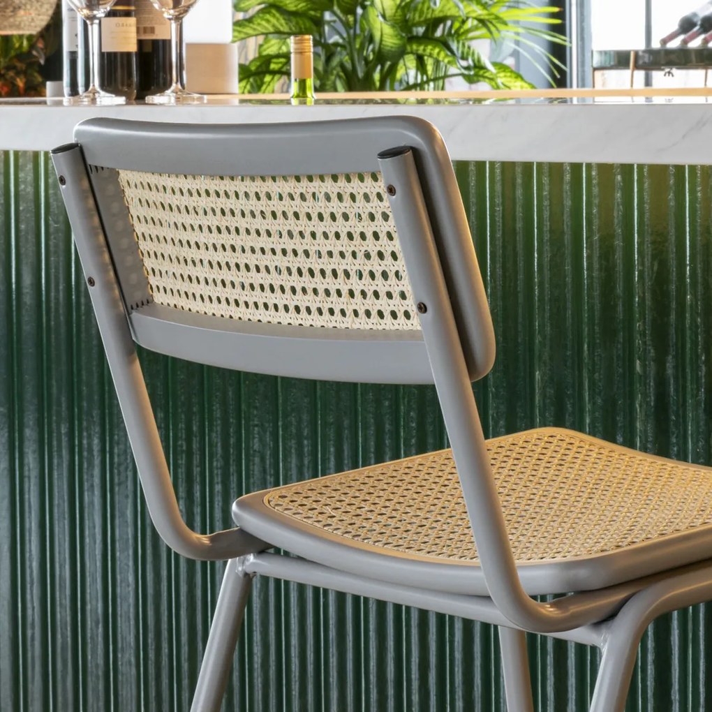 Zuiver Jort Lage Retro Barkruk Met Rotan Grijs