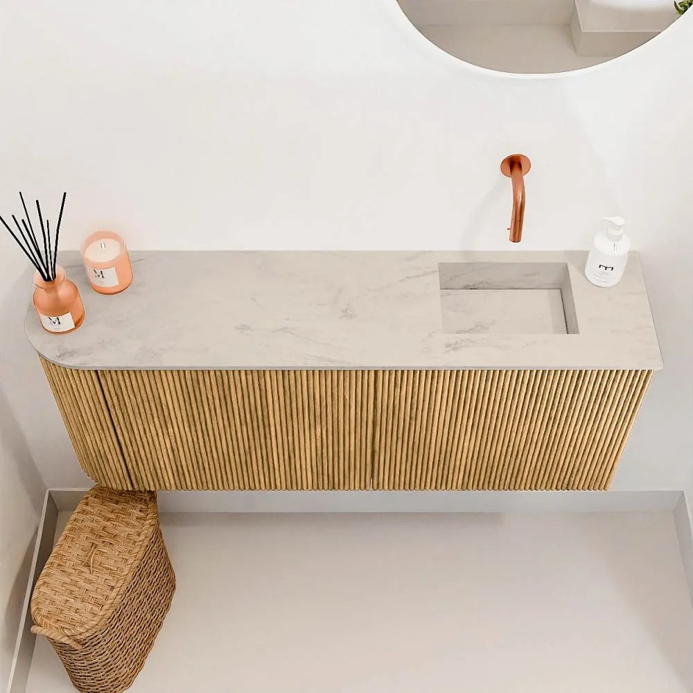 Mondiaz Joya DLux 100cm toiletmeubel ronding links oak met wastafel faye rechts zonder kraangat opalo
