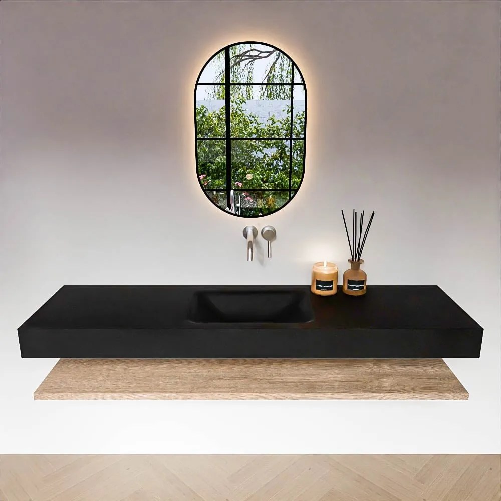 Zaro Alan badmeubel 170cm met planchet washed oak en vrijhangende wastafel cloud midden zonder kraangat urban