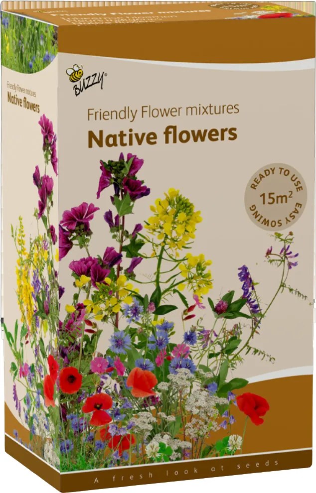Buzzy seeds Friendly Flowers Strooidoos - Inheemse Bloemenmix - 15 m²