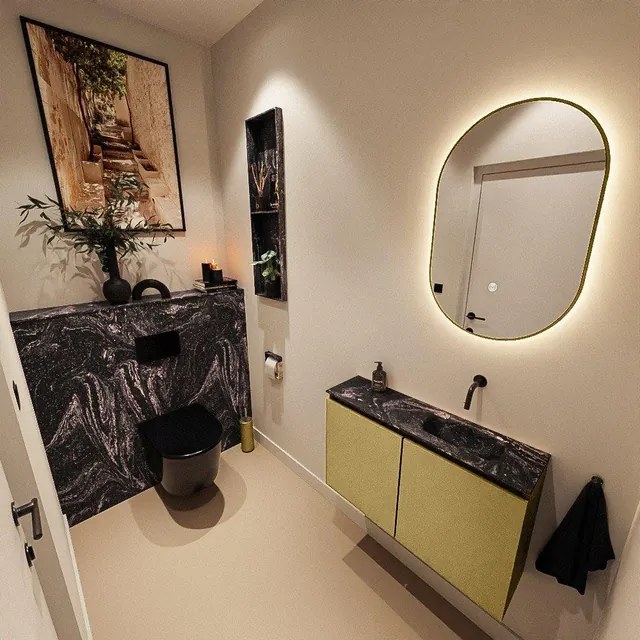 MONDIAZ TURE-DLUX 80cm toiletmeubel Oro. EDEN wastafel Lava positie rechts. Zonder kraangat. TUREDX80OROR0LAV