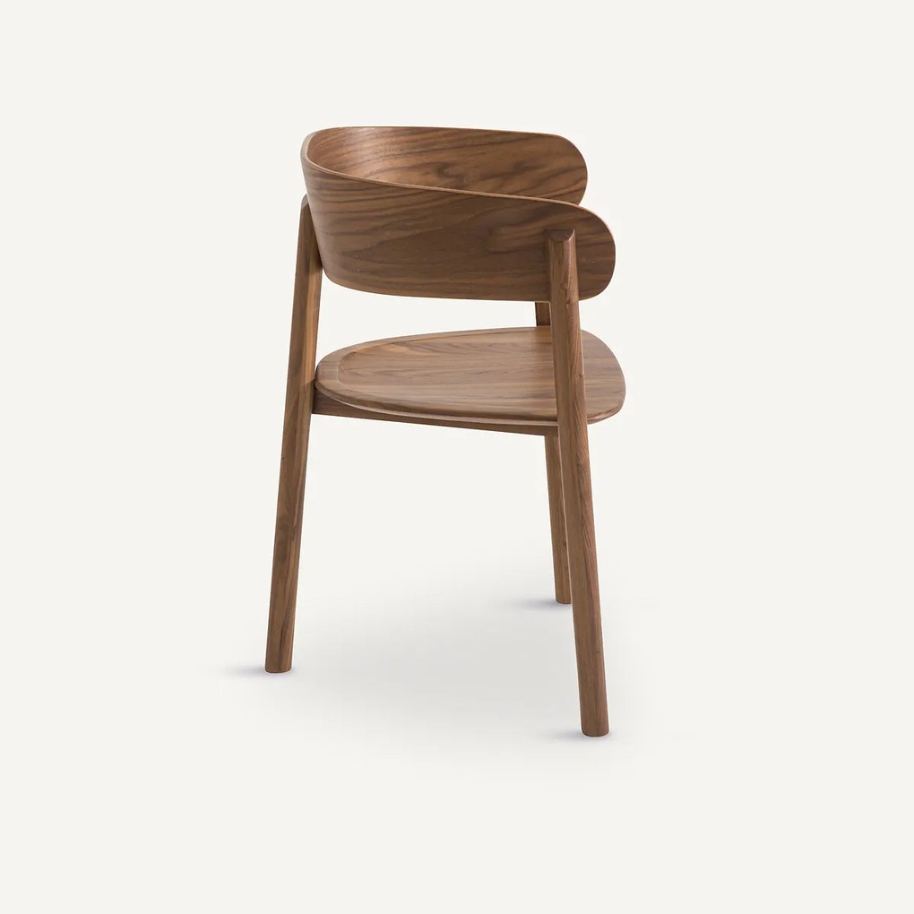 Tafelstoel, notenhout en fineer, 3 poten, MARAIS, ontwerp Emmanuel Gallina