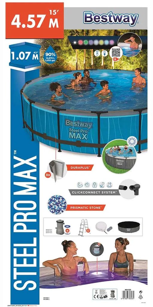 Bestway frame zwembad steel pro max set rond 457 cm met ledverlichting