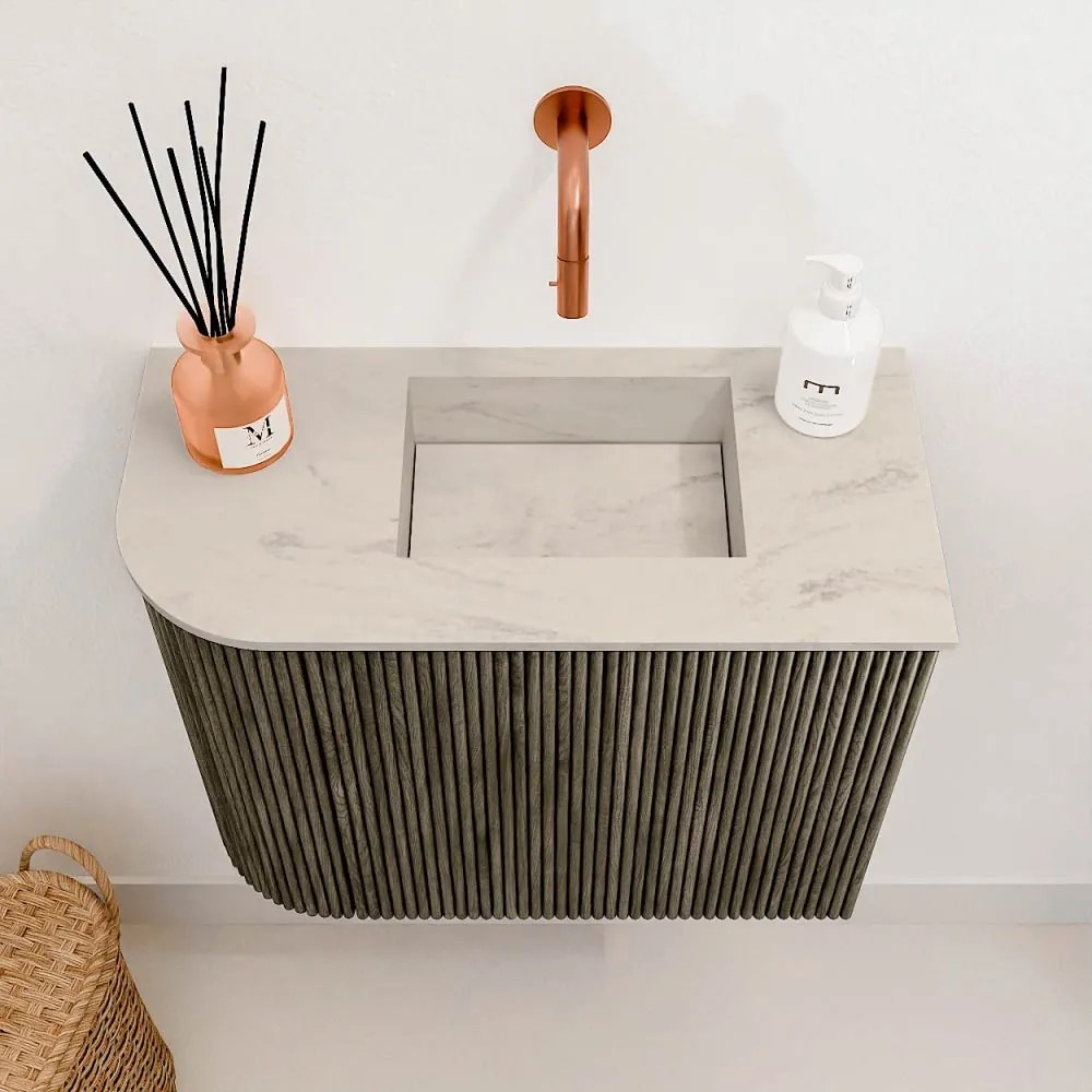 Mondiaz Joya DLux 50cm toiletmeubel ronding links shadow met wastafel faye rechts zonder kraangat opalo