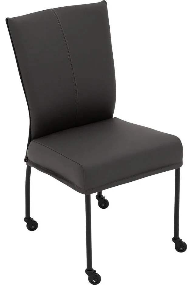 Goossens Eetkamerstoel Funk Zwarte Poten donkergrijs leer leuning en Zwart skater wiel met zwarte kapmet wielen, modern design