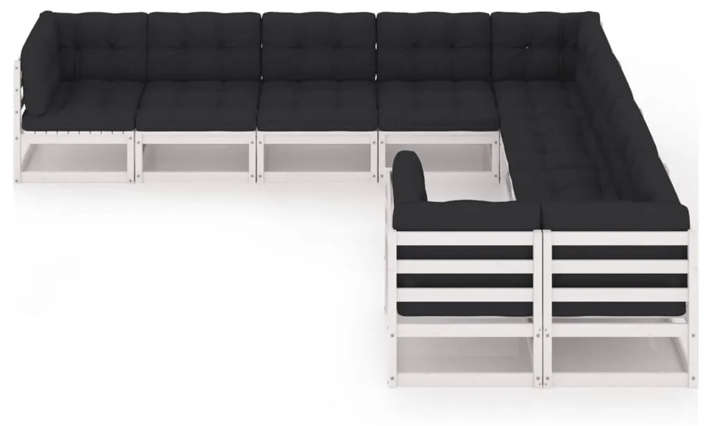 vidaXL 9-delige Loungeset met kussens massief grenenhout wit