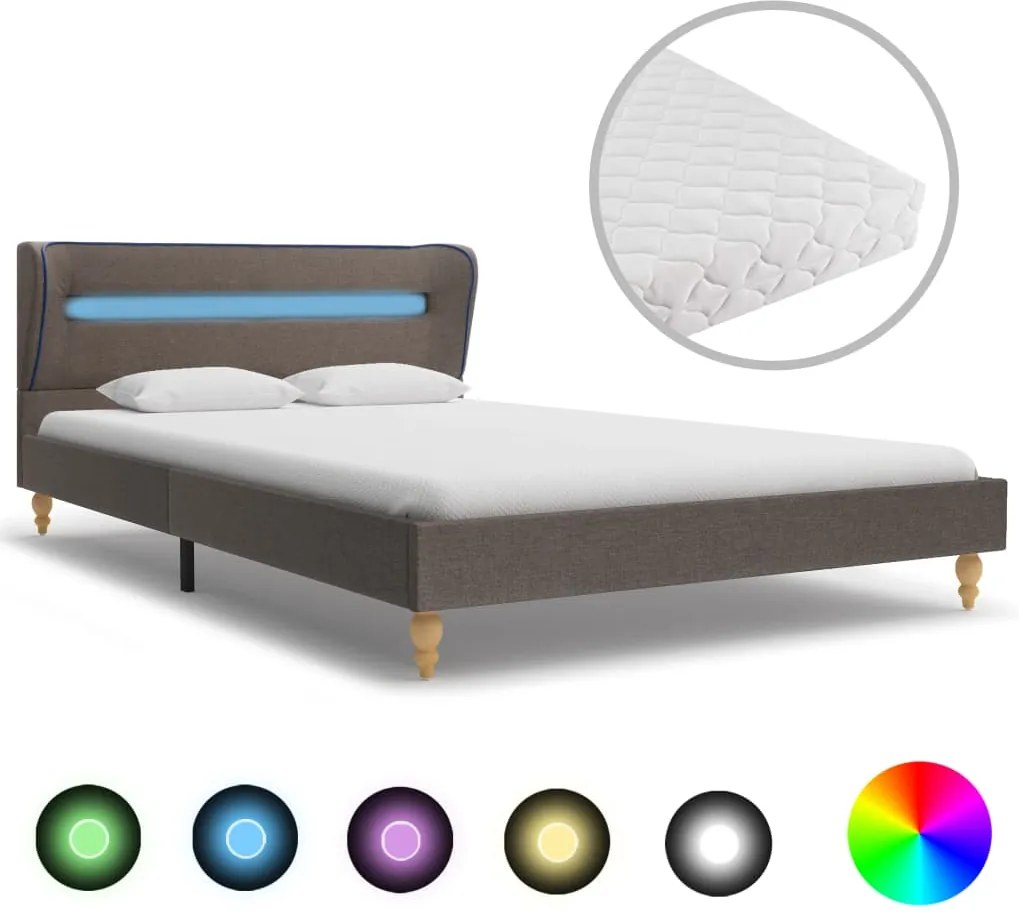 Bed met LED en matras stof taupe 140x200 cm