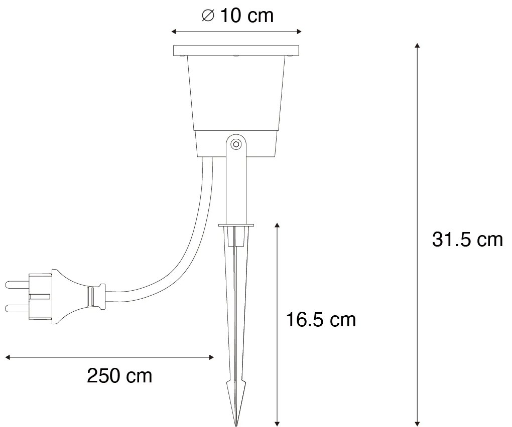Buitenlamp Prikspot zwart incl. LED verstelbaar IP65 met snoer en stekker - Basic Modern IP65 Buitenverlichting rond