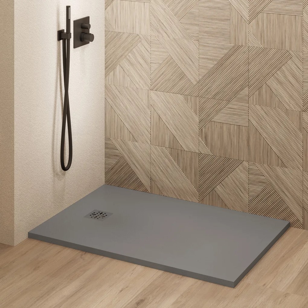 Saniclear Lino douchebak 120x100cm met stone finish donkergrijs