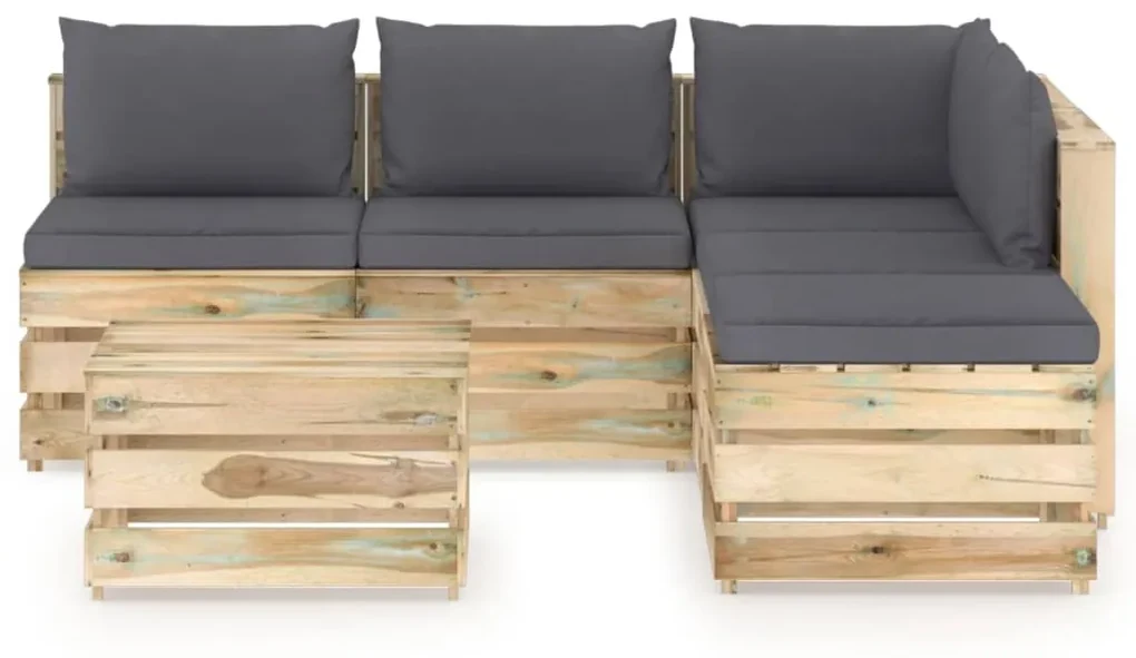vidaXL 6-delige Loungeset met kussens groen geïmpregneerd hout