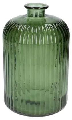 Vaas, groen glas, geribbeld, 23 cm