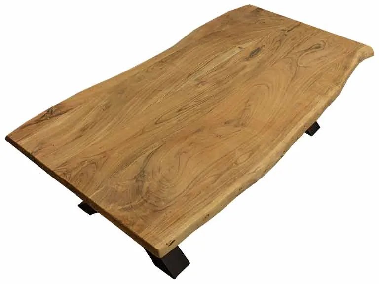 Boomstam salontafel massief Acacia | X-poot zwart staal | 130 x 70 cm | Bladdikte 3,7 cm