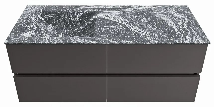 Mondiaz Vica DLux badmeubel 120cm dark grey 4 lades met wastafel lava links zonder kraangat