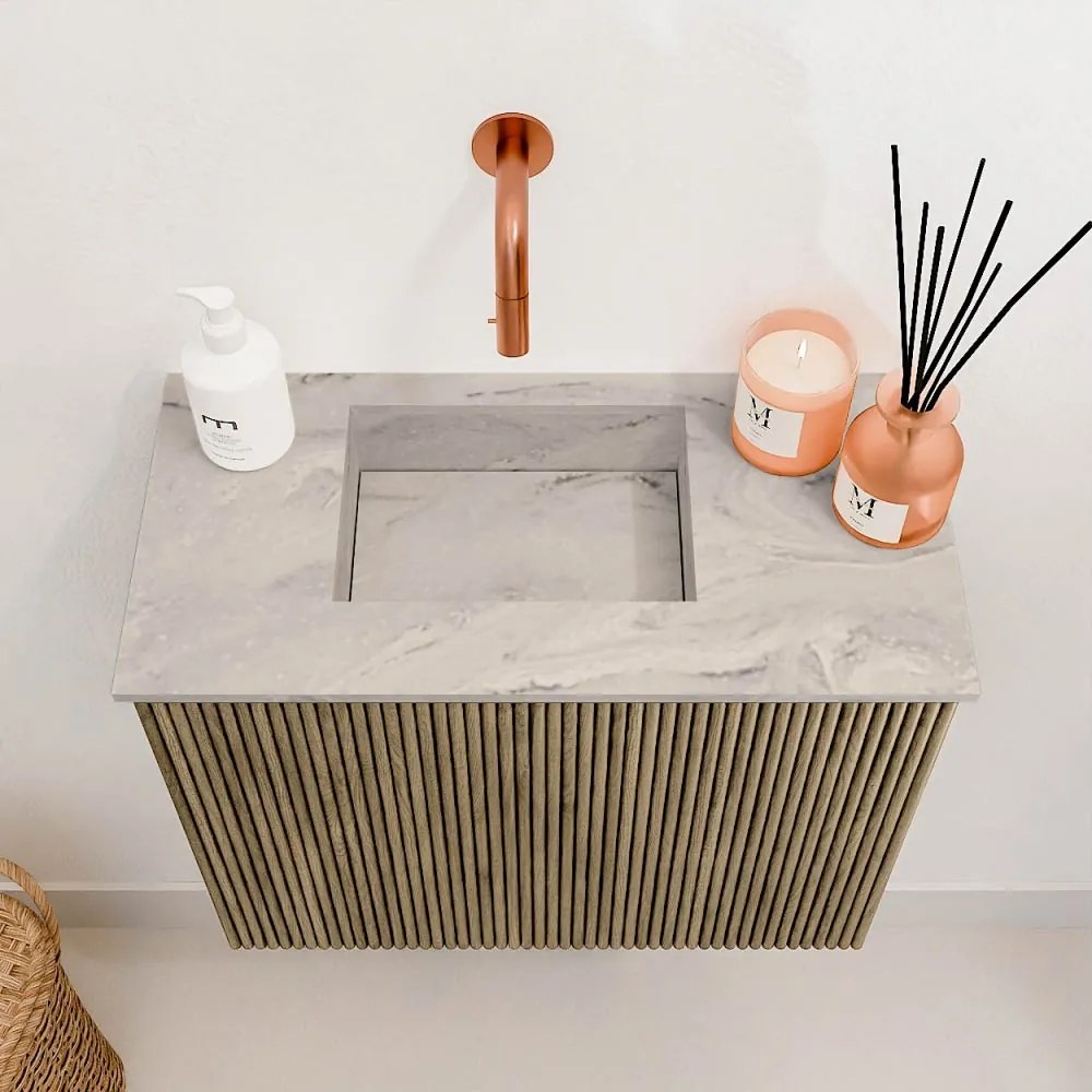 Mondiaz Joya DLux 50cm toiletmeubel dusk met wastafel faye links zonder kraangat glace