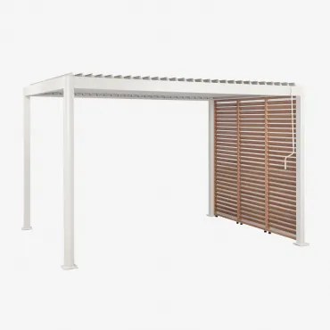 Bioclimatische Aluminium Pergola Met Lamellen En Zijpaneel Druvia Gardenia Wit - Kastanjehout Bruin & Pergola Van 3x4 M Met 3 Panelen Van 90,5 Cm -
