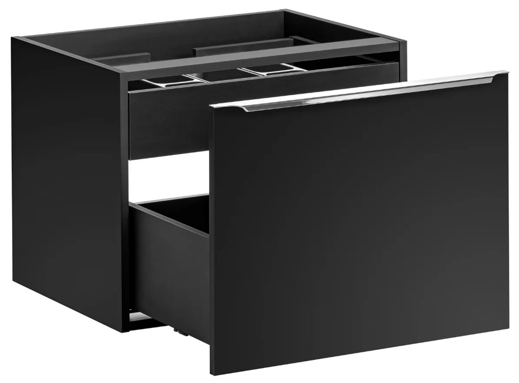 Comad Santa Fe Black badkamermeubel 140cm zwart mat met open kast eiken en 2 glans witte waskommen