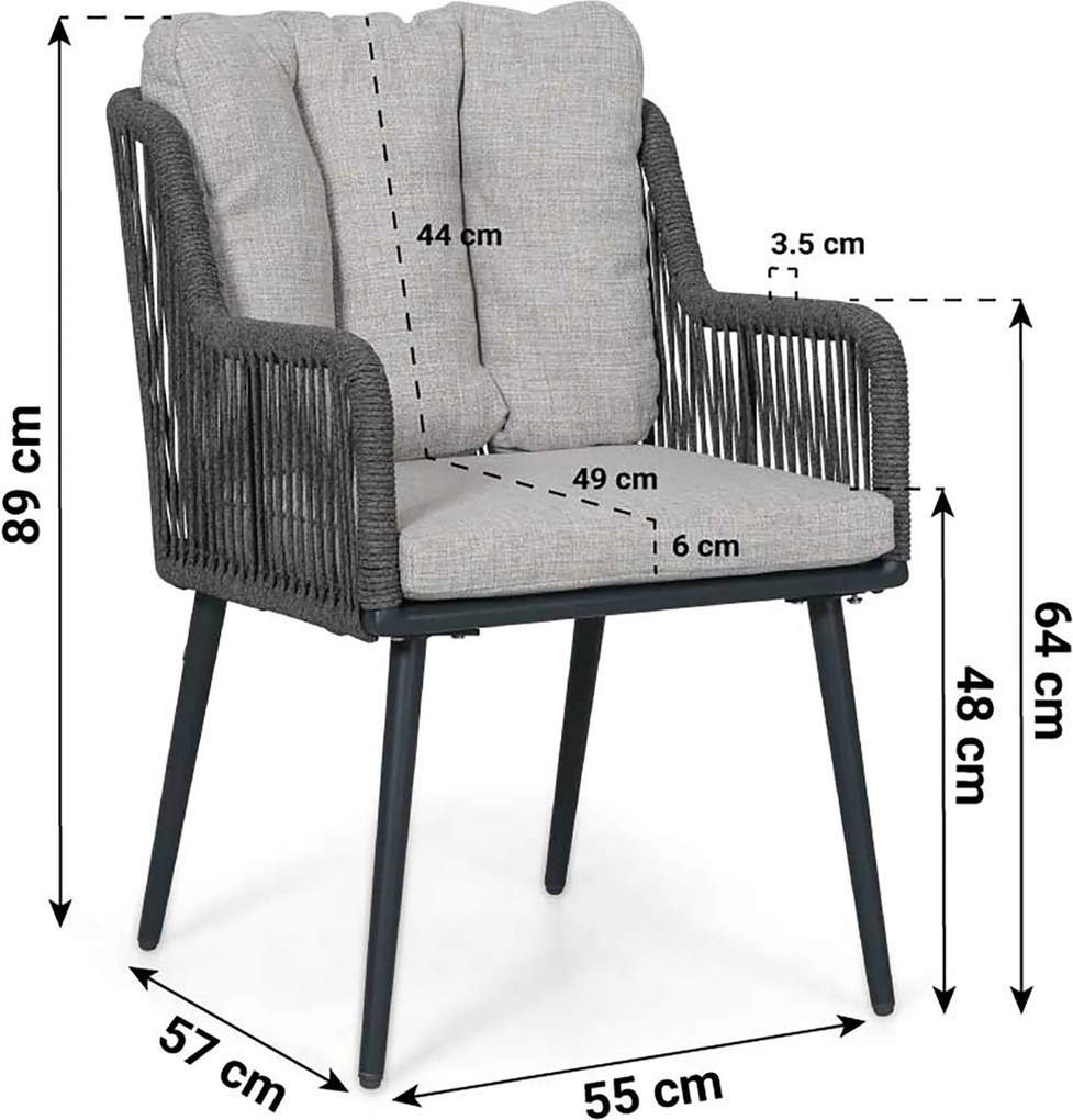 Tuinset 4 personen 120 cm Rope Grijs Lifestyle Garden Furniture Tivoli/Xento