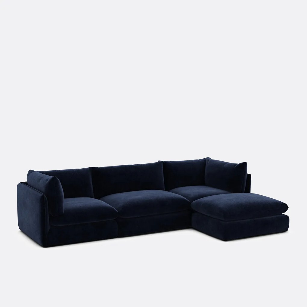 Modulaire 3-zitsbank met poef, gemêleerd polyester, Malo