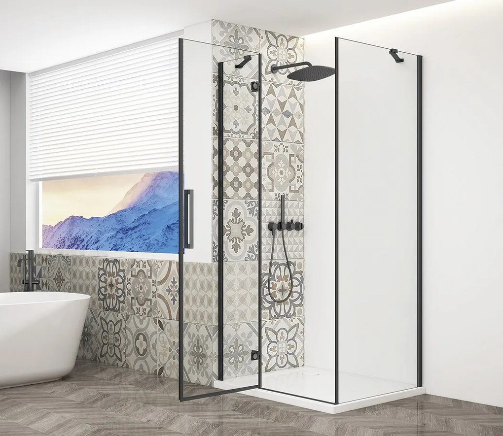 Gelco Trinity douchecabine met helder glas 110x80cm links zwart mat