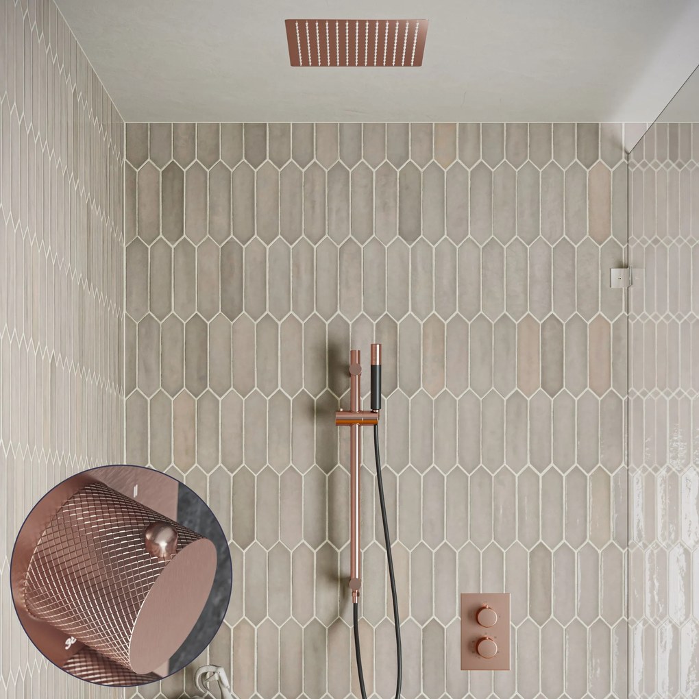 Saniclear Cube Curved Pro inbouw regendouche met inbouw douchekop 30x30cm, glijstang en staafhanddouche geborsteld koper