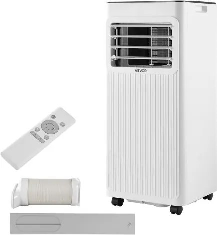 VEVOR Mobiele Airconditioner 9000 BTU 2,6 kW met afvoerslang, 3-in-1 draagbare airconditioner met koeling, ventilatie en ontvochtiging, LED-display, afstandsbediening en 24-uurs timer voor gebruik binnenshuis