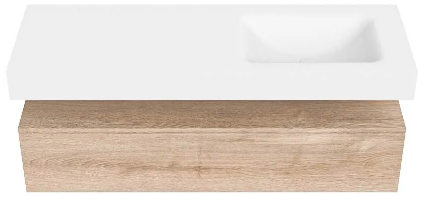 Zaro Alan badmeubel 140cm washed oak 1 lade met vrijhangende wastafel cloud rechts zonder kraangat talc
