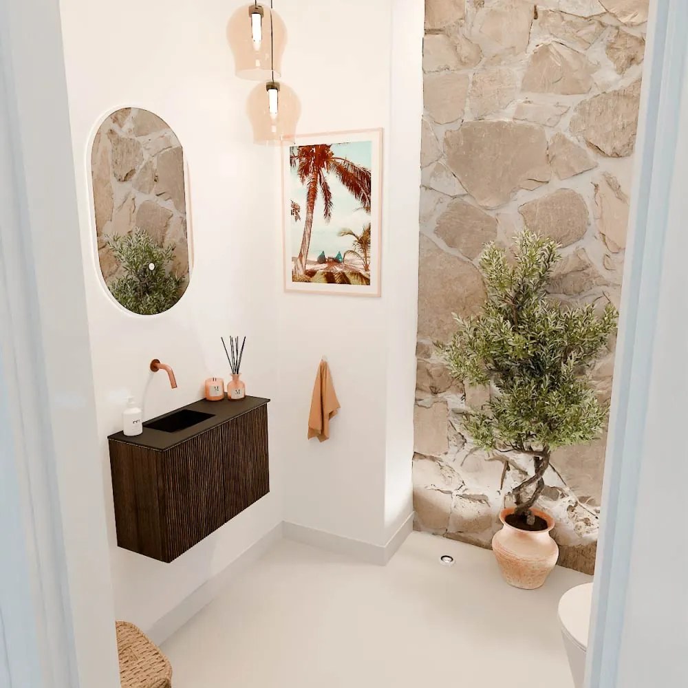 Mondiaz Joya 60cm toiletmeubel walnut met wastafel faye links zonder kraangat urban