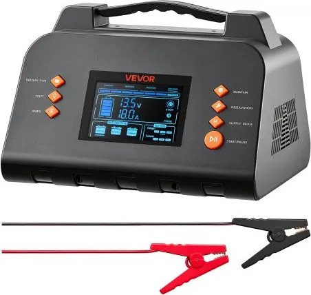 VEVOR Smart Acculader 30 A 6/12/24 V voor LiFePO4 loodzuuraccu's, lader voor auto's, campers, vrachtwagens en boten, met 7-traps laadproces, pulsontzwaveling, LCD-display en overspannings- en omgekeerde polariteitsbeveiliging.
