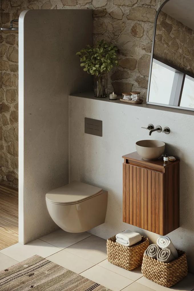 Fontana Bano toiletmeubel ribbelfront walnoot 40x22cm met waskom in taupe