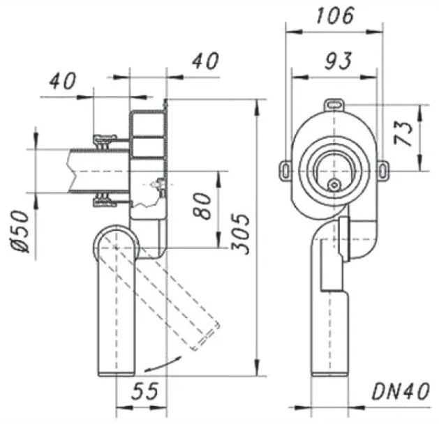 Sanigoods urinoir sifon horizontaal en verticaal