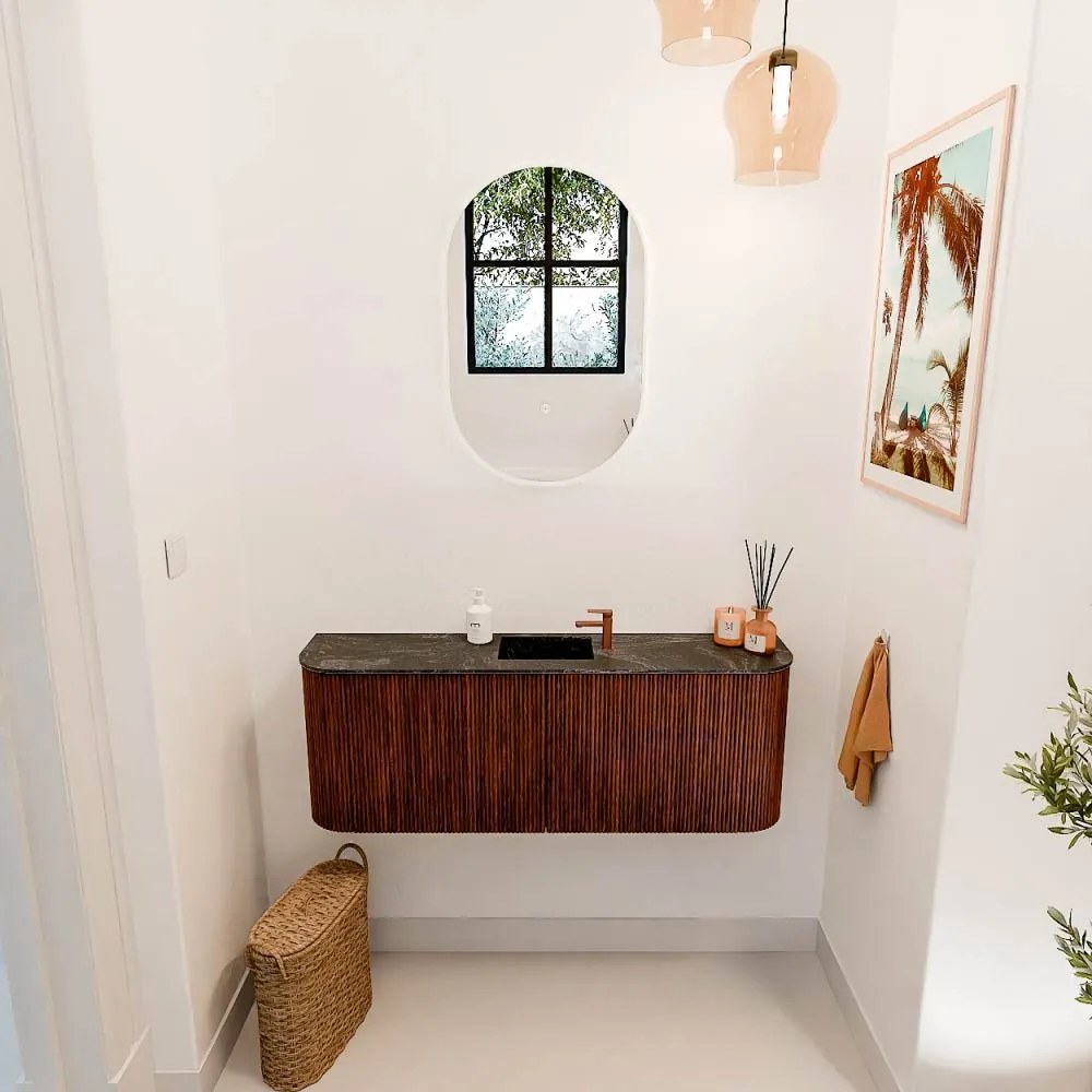 Mondiaz Joya DLux 115cm toiletmeubel ronding links/rechts ruby met wastafel faye midden 1 kraangat lava