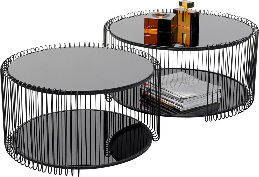 Ronde Salontafel Set Met Glasplaat Zwart - 69.5 X 69.5cm.