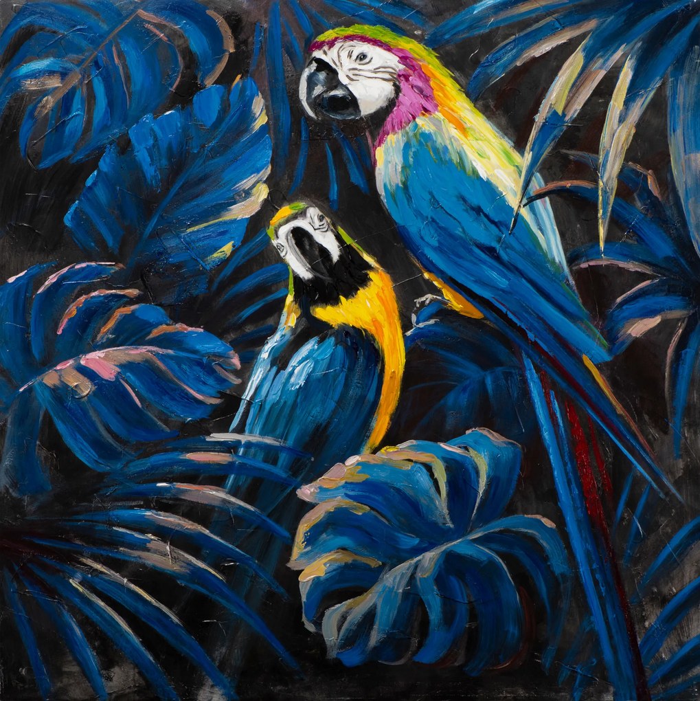 Fine Asianliving Wall Art Canvas Print 100x100cm Verliefde Blauwe Papagaaien Handgemaakt Giclee