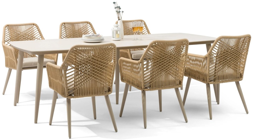 Tuinset 6 personen 240 cm Aluminium/rope Taupe Coco Vedra/Vienna