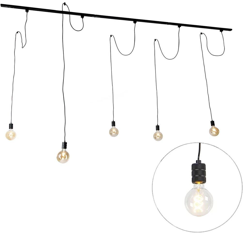 Modern railsysteem met 5 hanglampen zwart 1-fase - Iconic Cavalux Modern Minimalistisch E27 Binnenverlichting Lamp