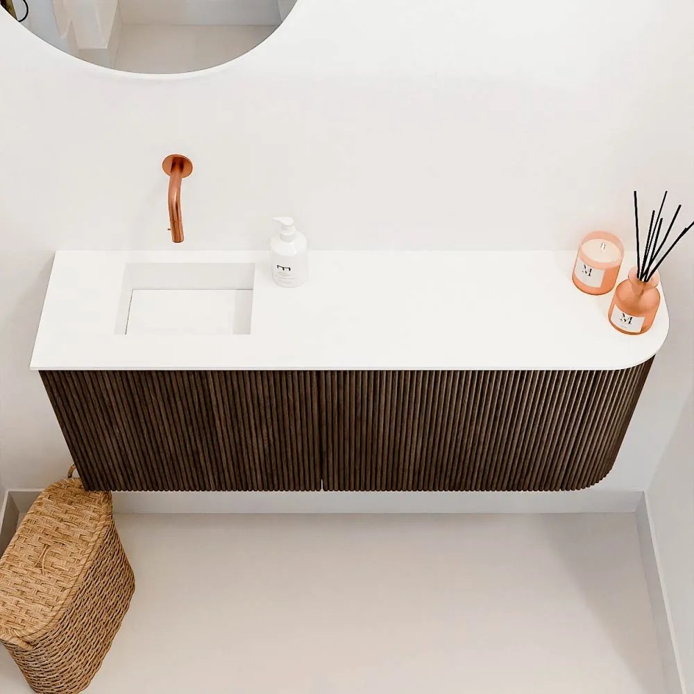 Mondiaz Joya 100cm toiletmeubel ronding rechts walnut met wastafel faye links zonder kraangat talc