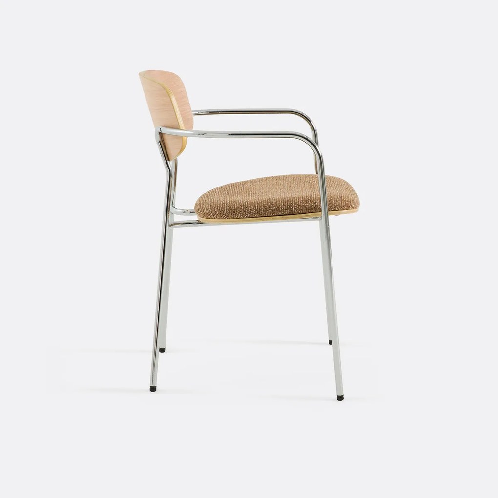 Tafelfauteuil van chroom en hout, Avino