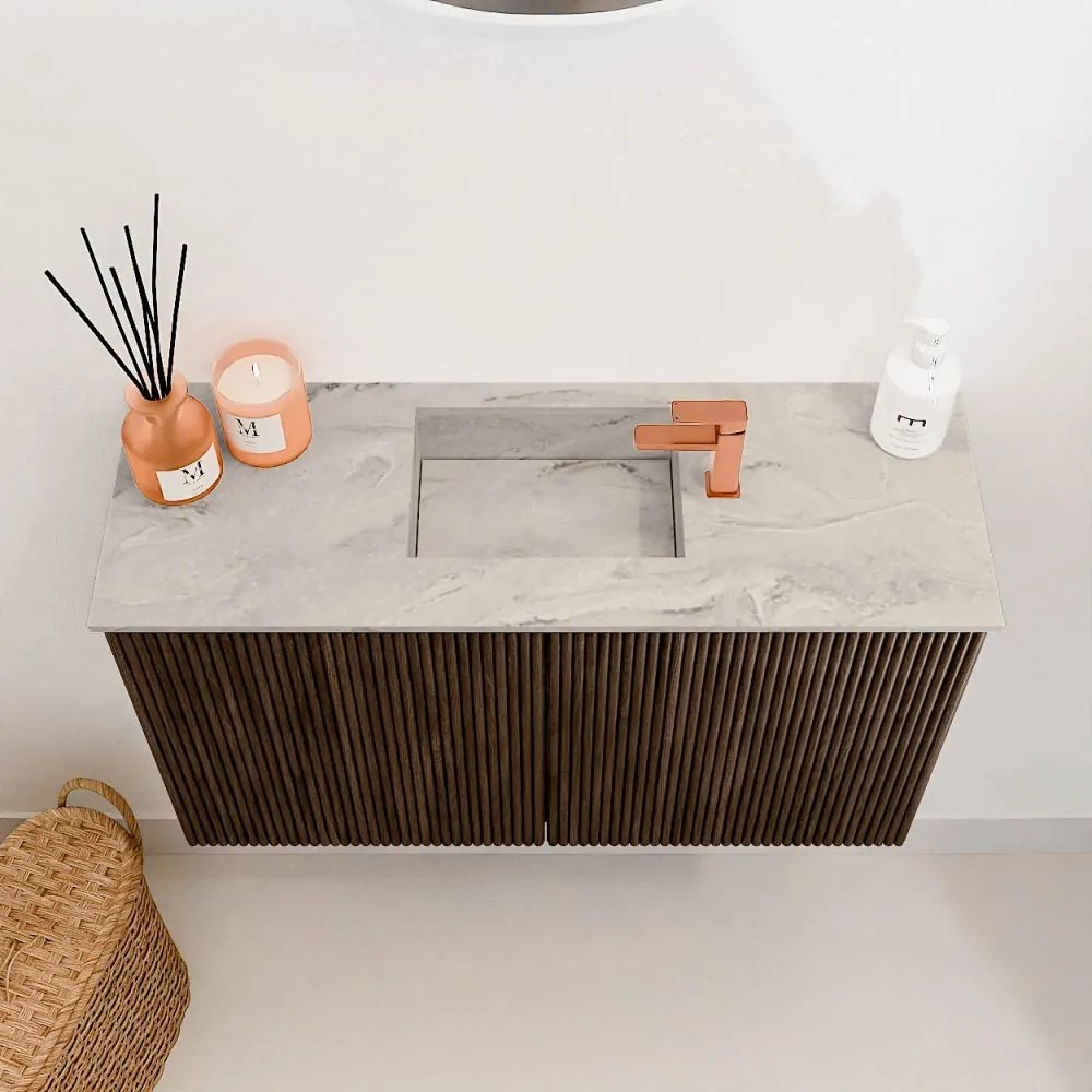 Mondiaz Joya DLux 70cm toiletmeubel walnut met wastafel faye midden 1 kraangat glace