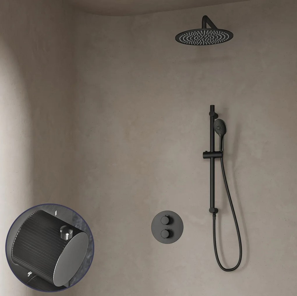 Saniclear Iron Stripes inbouw regendouche rond met 30cm hoofddouche, muurarm, 2 standen handdouche en glijstang verouderd ijzer - gunmetal
