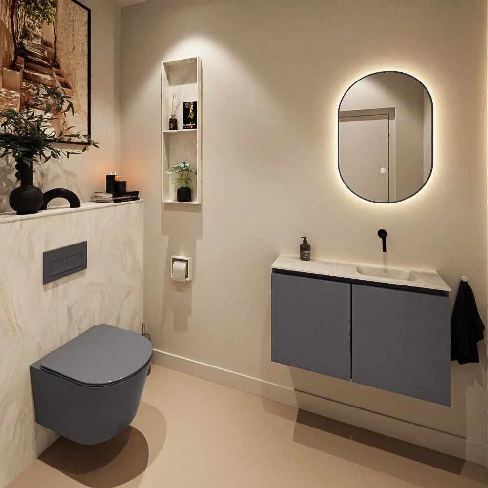 Mondiaz Ture DLux toiletmeubel 80cm dark grey met wastafel ostra rechts zonder kraangat